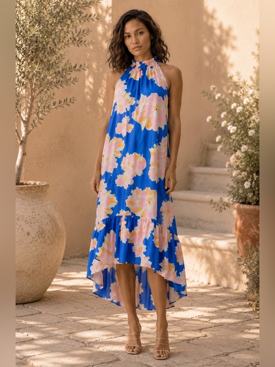 Umgee Dresses & Skirts - Umgee Blue Pink Tropical Floral Hi-Low Resort Vacation Maxi Dress NWT Large
